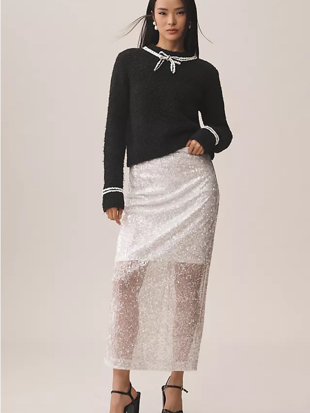 GREY LAB White Sequin Maxi Skirt
